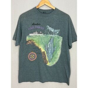 Alaska's Inside Passage Whale & Ship Graphic T-Shirt Mens Gray Vintage 80s‎